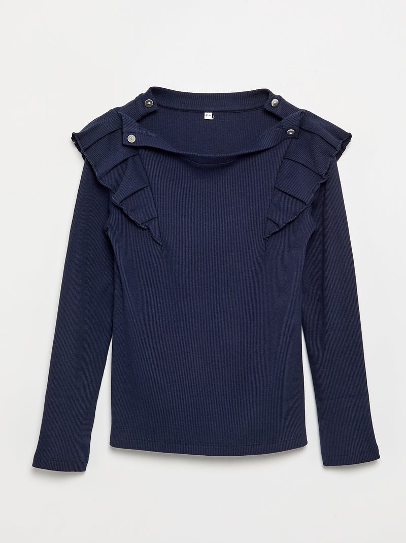 T-shirt com ombros com folhos - coleção fácil de vestir Preto - Kiabi