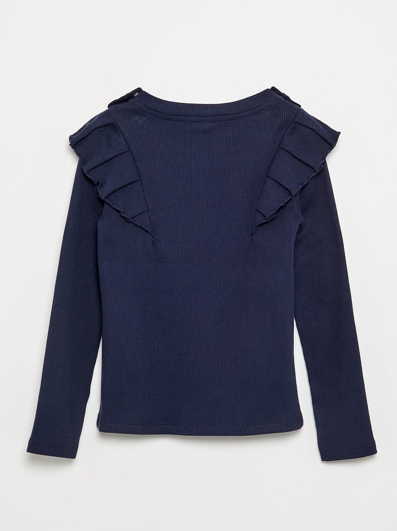 T-shirt com ombros com folhos - coleção fácil de vestir Preto - Kiabi