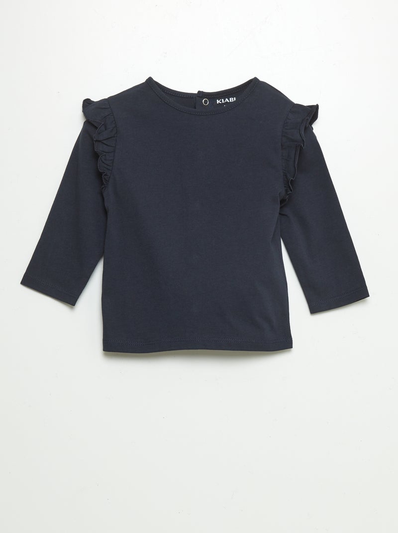 T-shirt com ombros com folhos AZUL - Kiabi