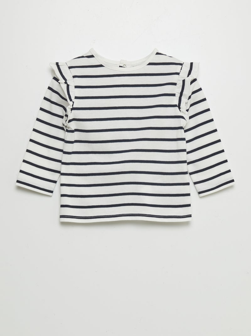 T-shirt com ombros com folhos BRANCO - Kiabi