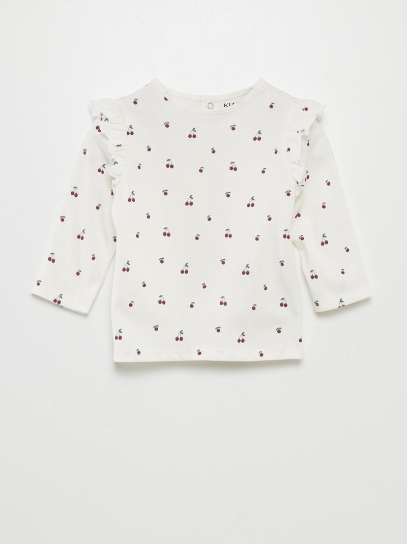T-shirt com ombros com folhos BRANCO - Kiabi