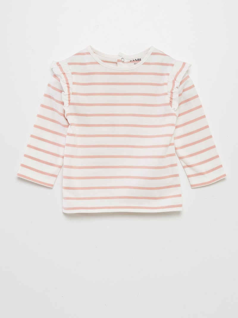 T-shirt com ombros com folhos BRANCO - Kiabi