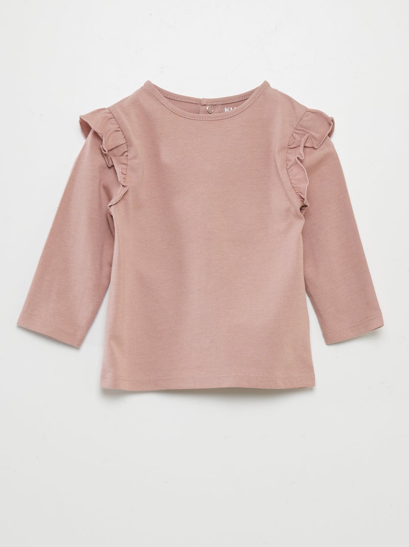 T-shirt com ombros com folhos ROSA - Kiabi