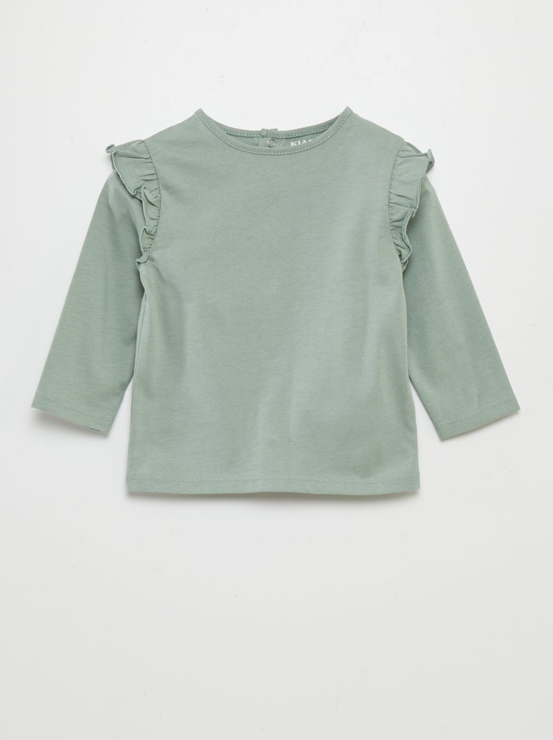 T-shirt com ombros com folhos VERDE - Kiabi