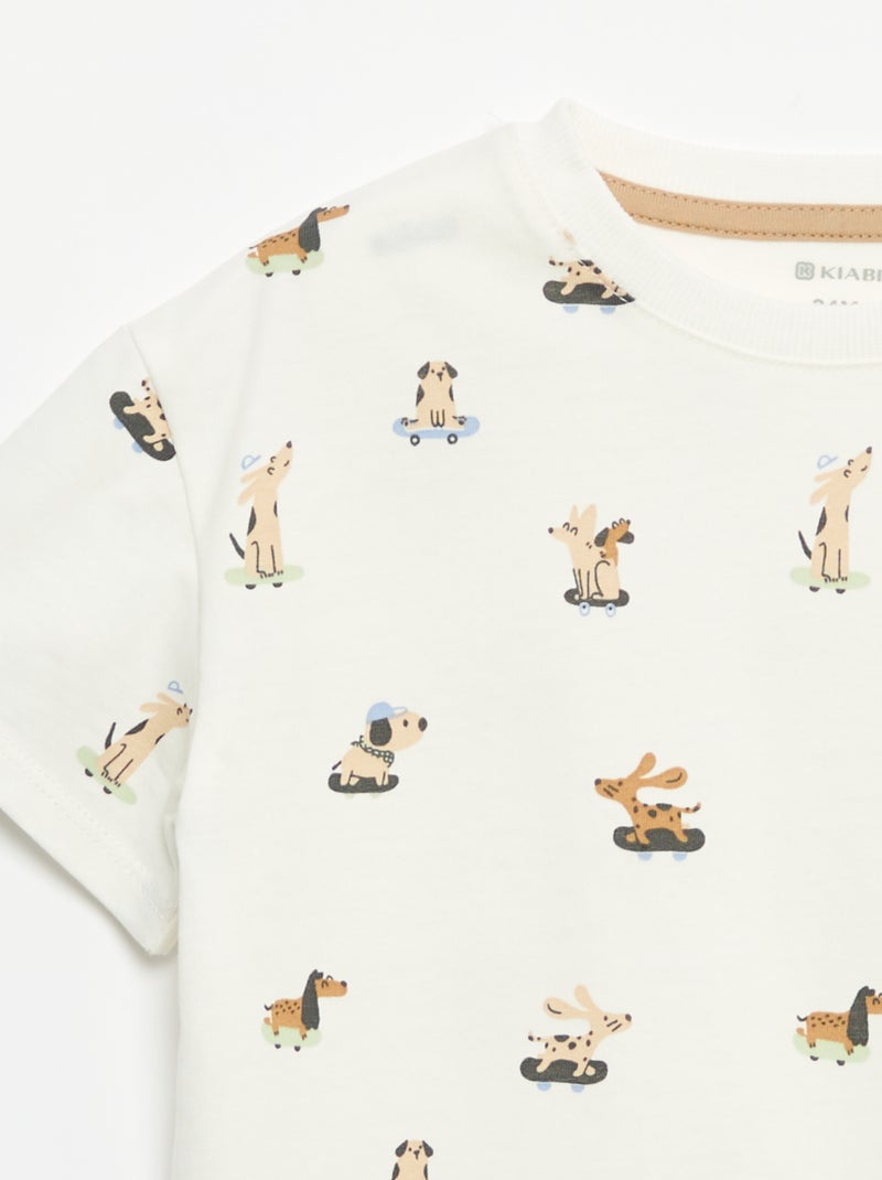 T-shirt com padrão e de manga curta Branco - Kiabi