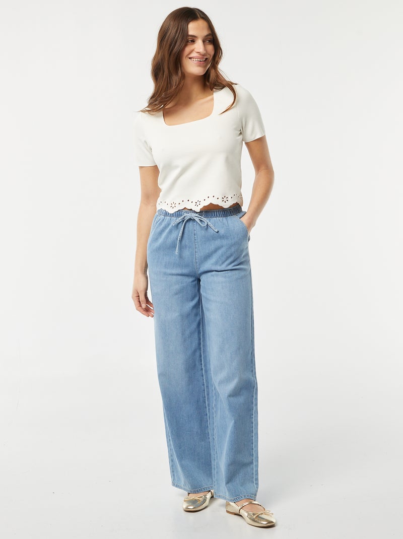 T-shirt com parte debaixo bordada Branco - Kiabi