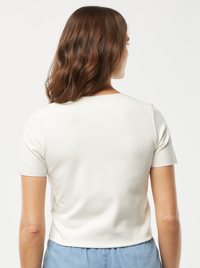 T-shirt com parte debaixo bordada Branco - Kiabi