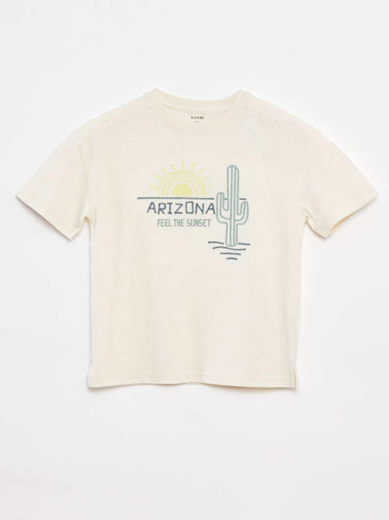 T-shirt com recortes e bordados de fantasia Bege - Kiabi