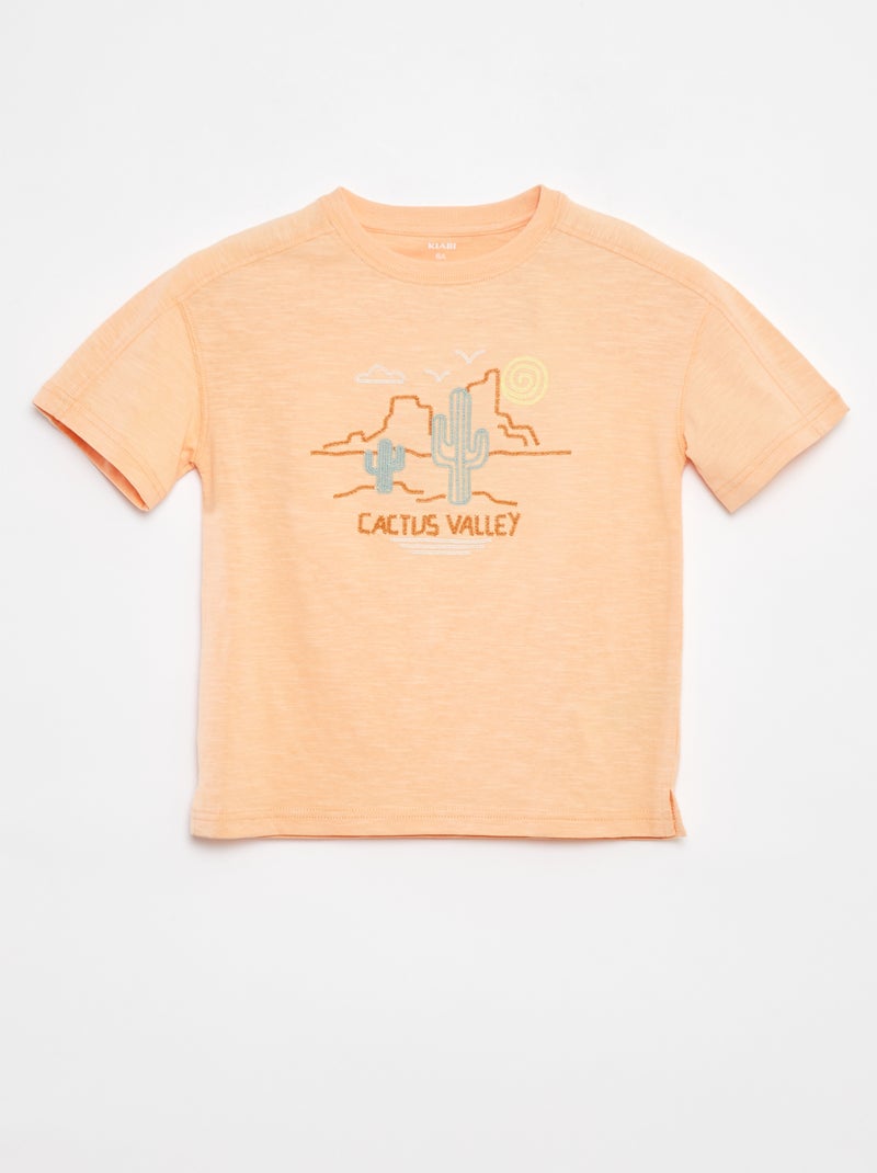 T-shirt com recortes e bordados de fantasia Laranja - Kiabi