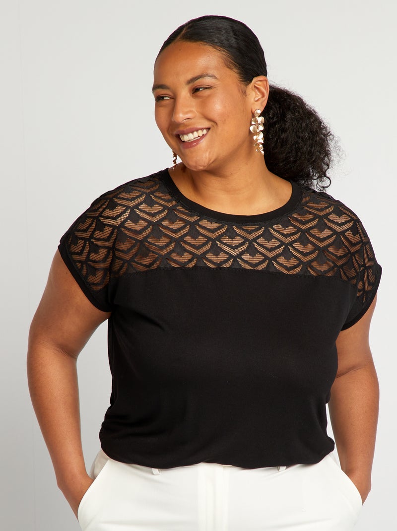 T-shirt com renda 'Only Carmakoma' Preto - Kiabi
