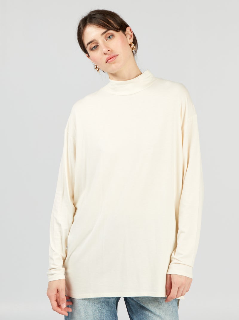 T-shirt comprida com gola alta BEGE - Kiabi