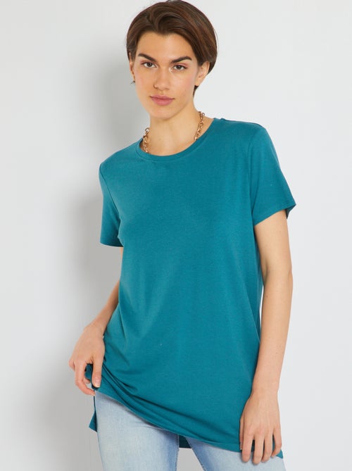 T-shirt comprida com gola redonda - Kiabi