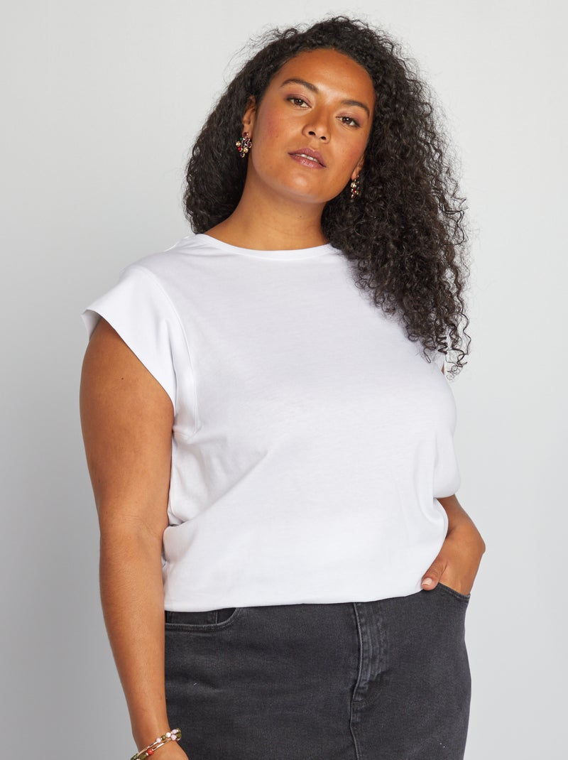T-shirt comprida com gola redonda e corte quadrado Branco - Kiabi