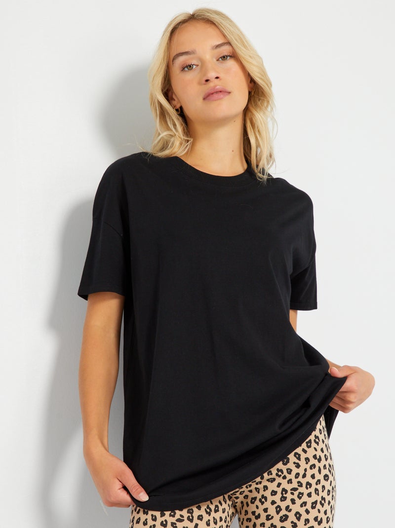 T-shirt comprida com gola redonda PRETO - Kiabi