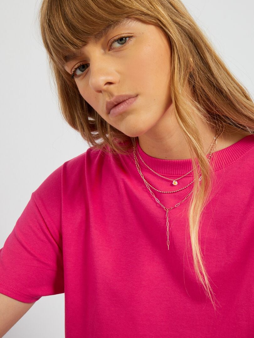 T-shirt comprida com gola redonda ROSA - Kiabi