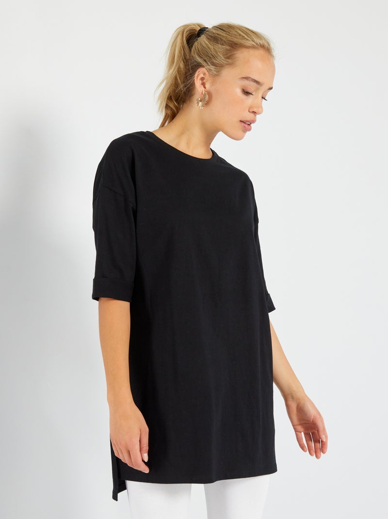 T-shirt comprida de manga curta PRETO - Kiabi
