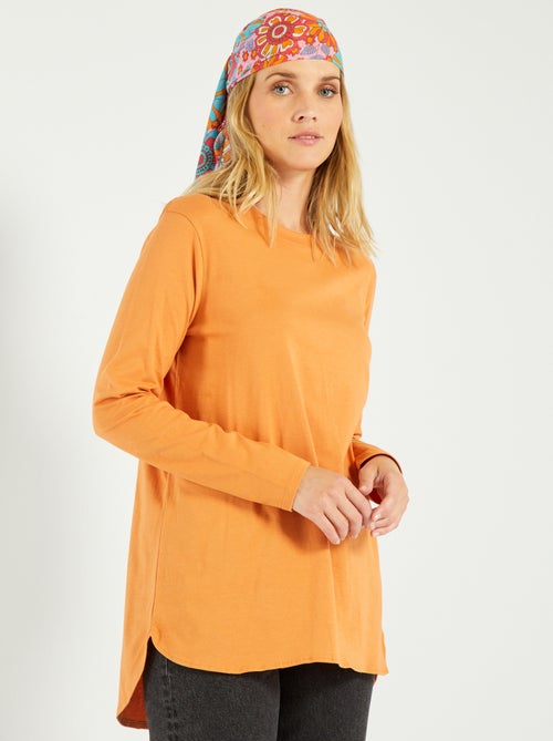 T-shirt comprida em jersey lisa - Kiabi