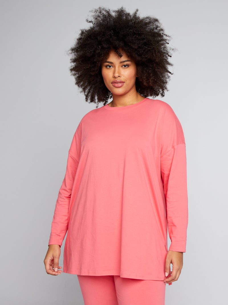 T-shirt comprida em jersey lisa ROSA - Kiabi