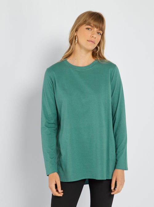 T-shirt comprida em jersey lisa - Kiabi