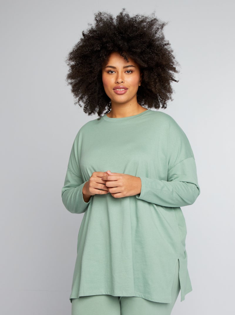 T-shirt comprida em jersey lisa VERDE - Kiabi