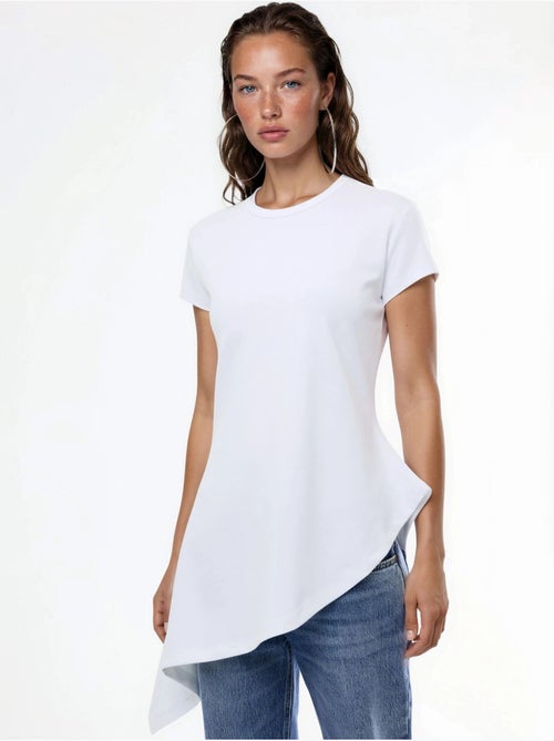 T-shirt comprida em mistura de algodão com decote redondo busem - Kiabi T-shirt comprida em mistura de algodão com decote redondo busem - Kiabi