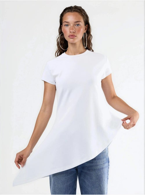 T-shirt comprida em mistura de algodão com decote redondo busem - Kiabi T-shirt comprida em mistura de algodão com decote redondo busem - Kiabi
