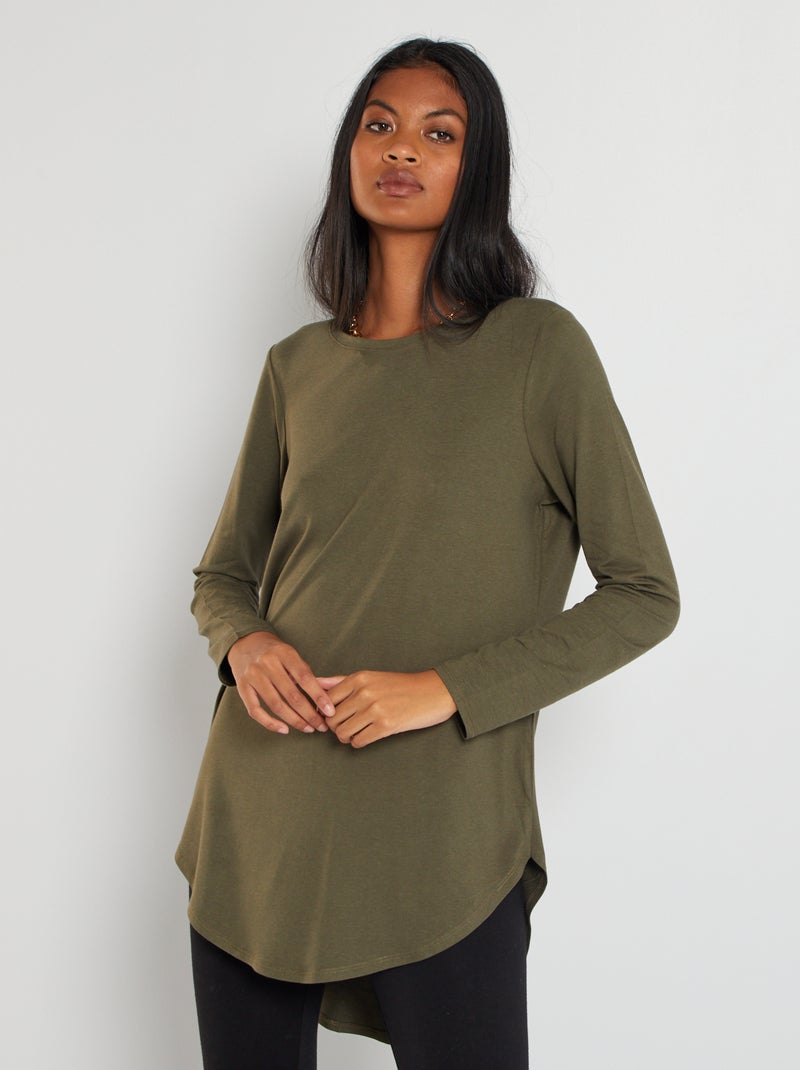 T-shirt comprida lisa BEGE - Kiabi