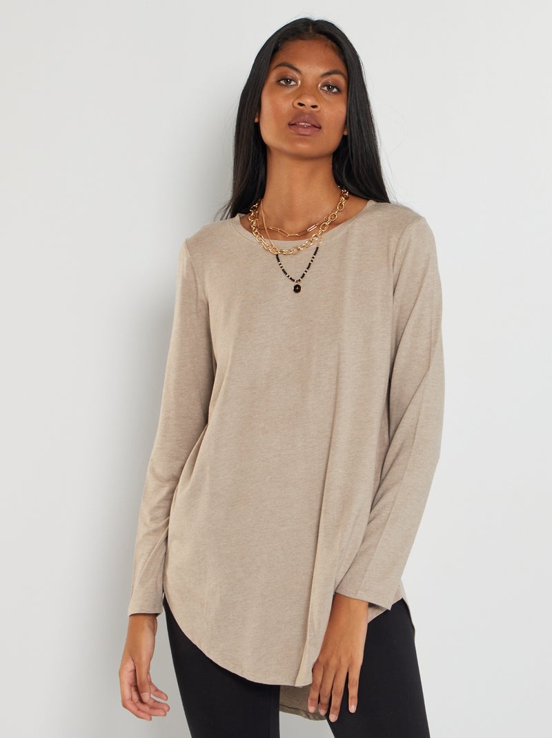 T-shirt comprida lisa BEGE - Kiabi
