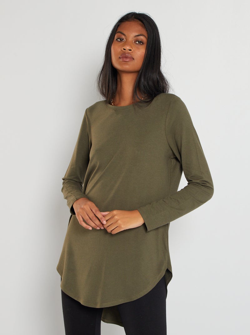 T-shirt comprida lisa CAQUI - Kiabi