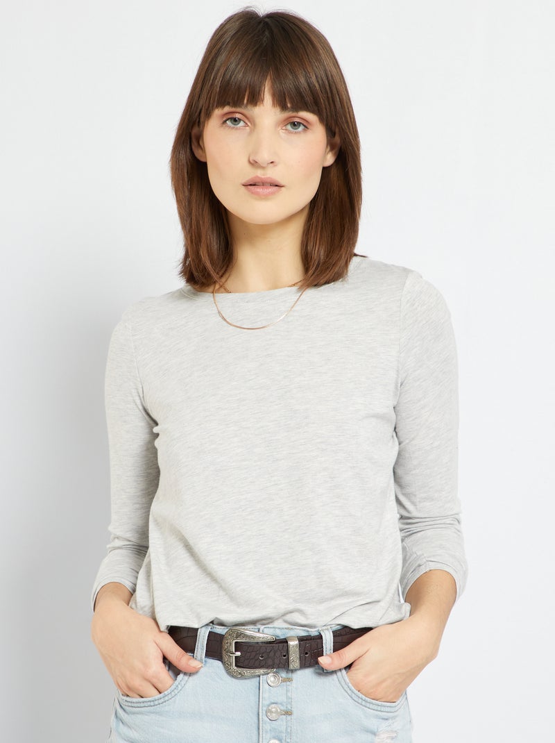 T-shirt comprida lisa CINZA - Kiabi