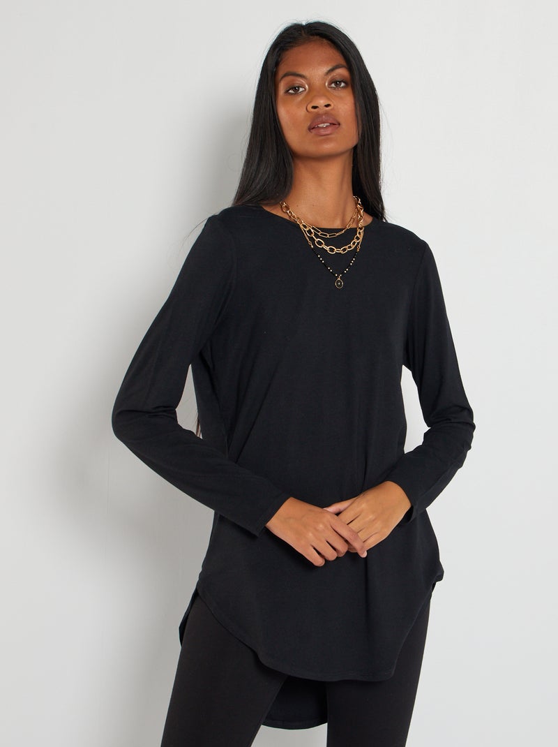 T-shirt comprida lisa PRETO - Kiabi