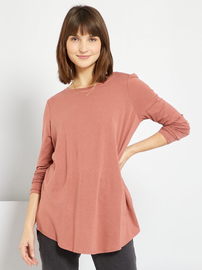 T-shirt comprida lisa ROSA - Kiabi