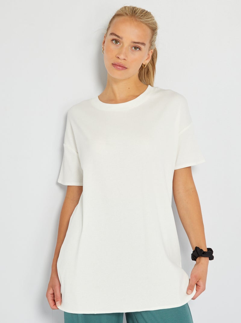 T-shirt comprida nervurada BRANCO - Kiabi