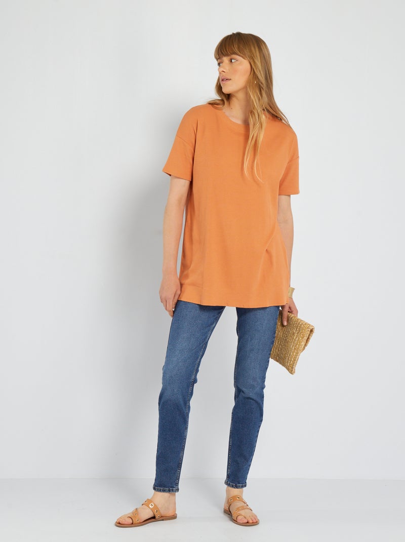 T-shirt comprida nervurada LARANJA - Kiabi