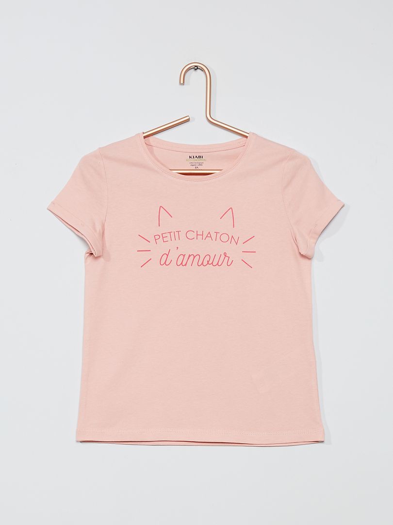 T-shirt concebida ecologicamente 'gatinho' ROSA - Kiabi