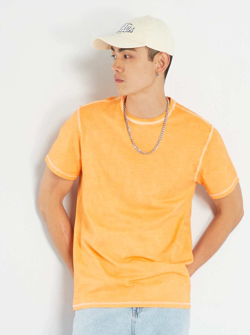T-shirt contrastada de manga curta LARANJA - Kiabi