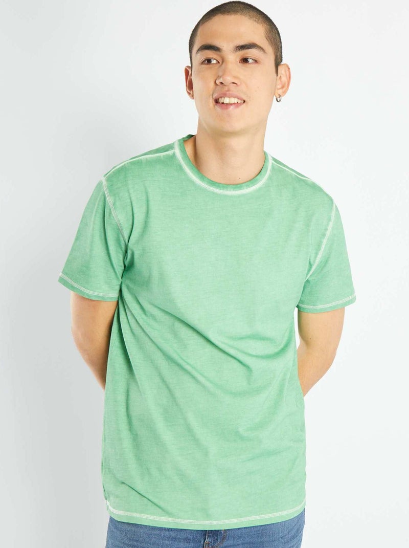 T-shirt contrastada de manga curta VERDE - Kiabi