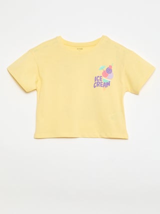 T-shirt corte folgado com estampado nas costas e no peito