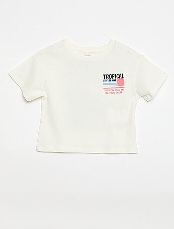 T-shirt corte folgado com estampado nas costas e no peito