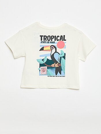 T-shirt corte folgado com estampado nas costas e no peito