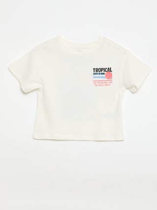 T-shirt corte folgado com estampado nas costas e no peito