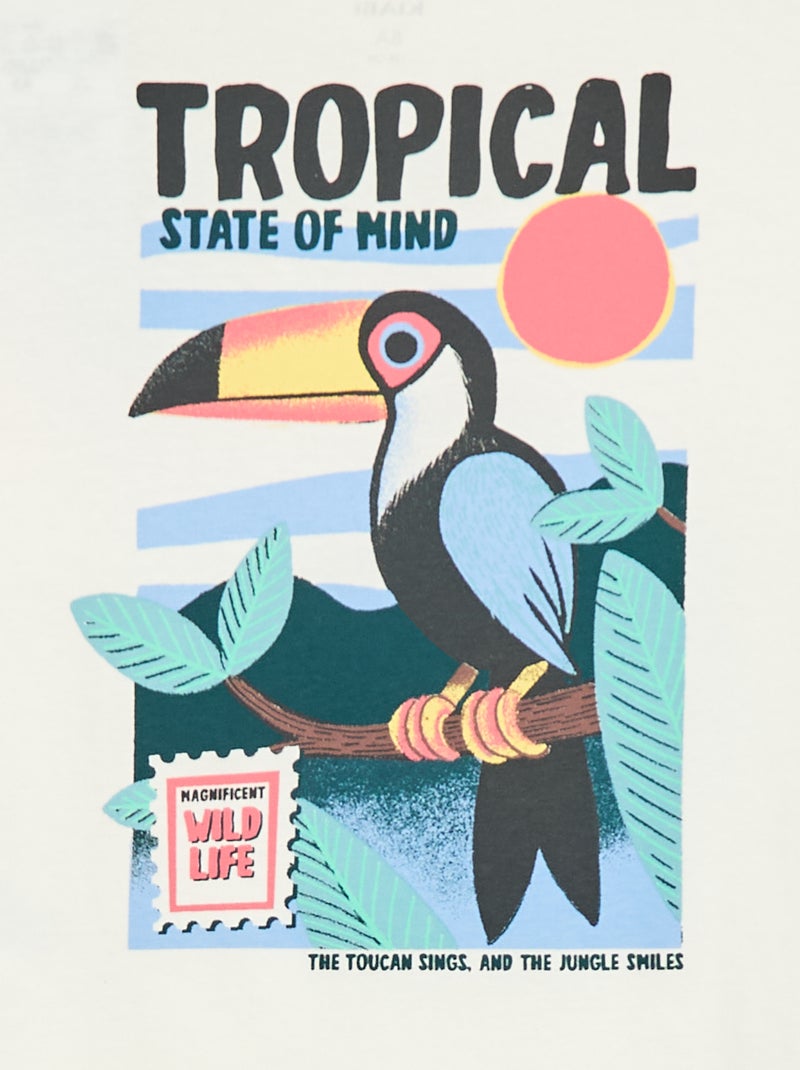 T-shirt corte folgado com estampado nas costas e no peito Branco - Kiabi