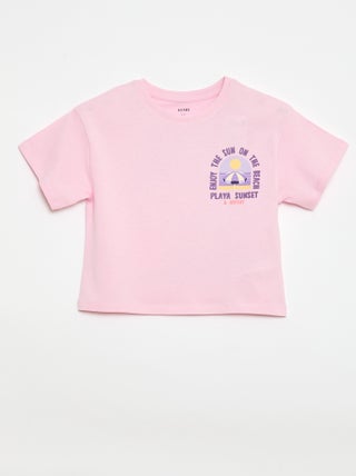 T-shirt corte folgado com estampado nas costas e no peito