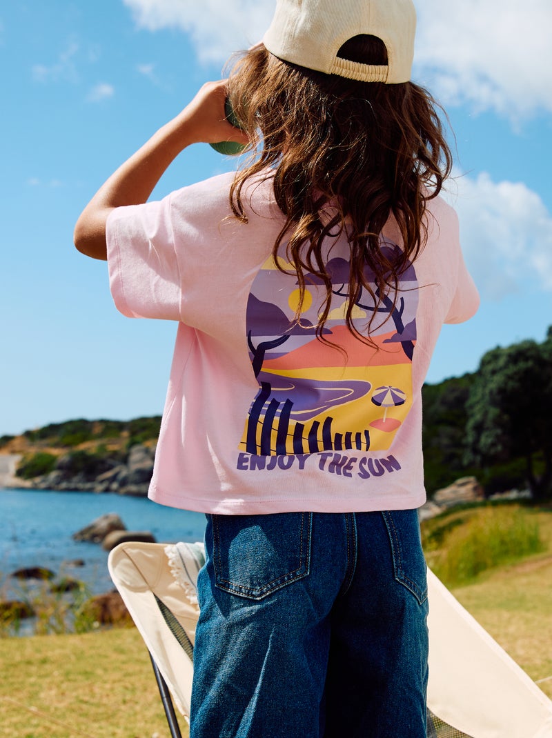 T-shirt corte folgado com estampado nas costas e no peito Rosa - Kiabi