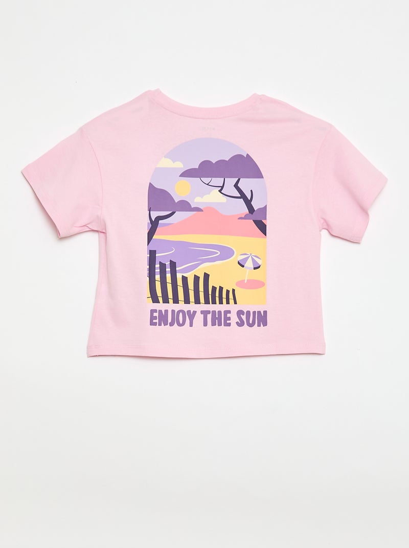T-shirt corte folgado com estampado nas costas e no peito Rosa - Kiabi