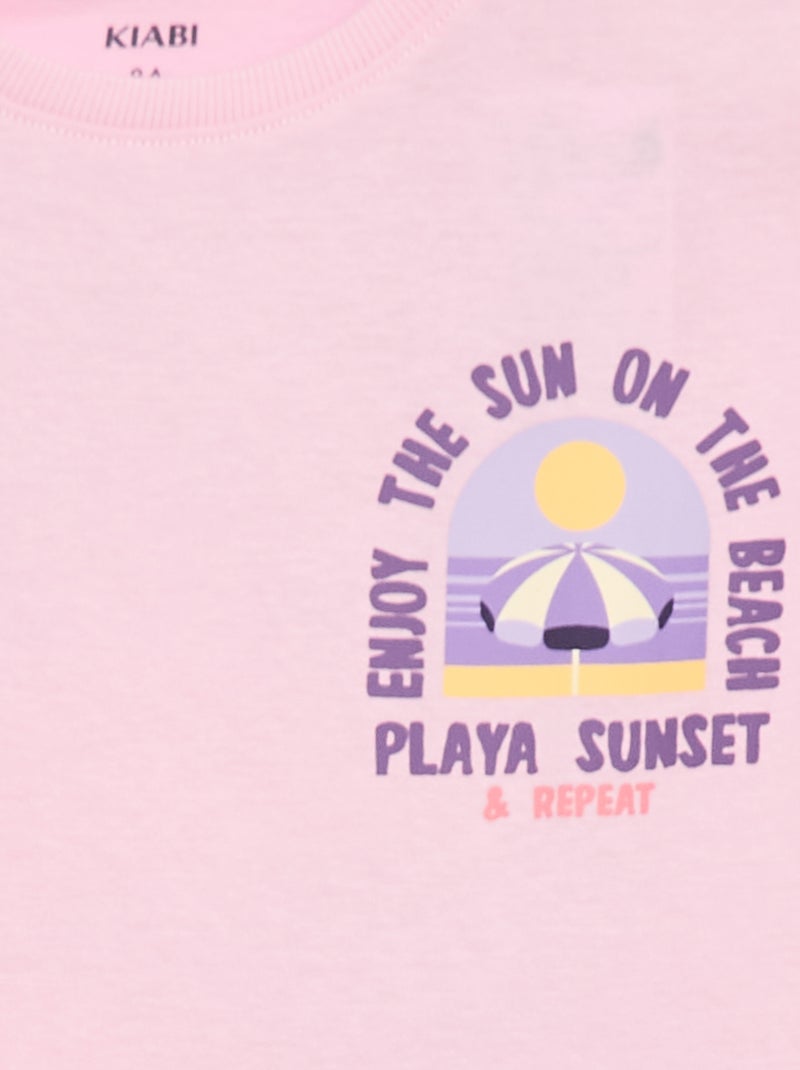 T-shirt corte folgado com estampado nas costas e no peito Rosa - Kiabi