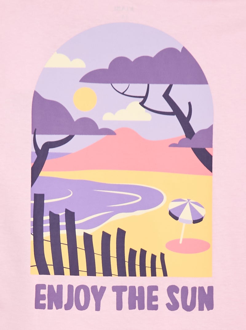 T-shirt corte folgado com estampado nas costas e no peito Rosa - Kiabi