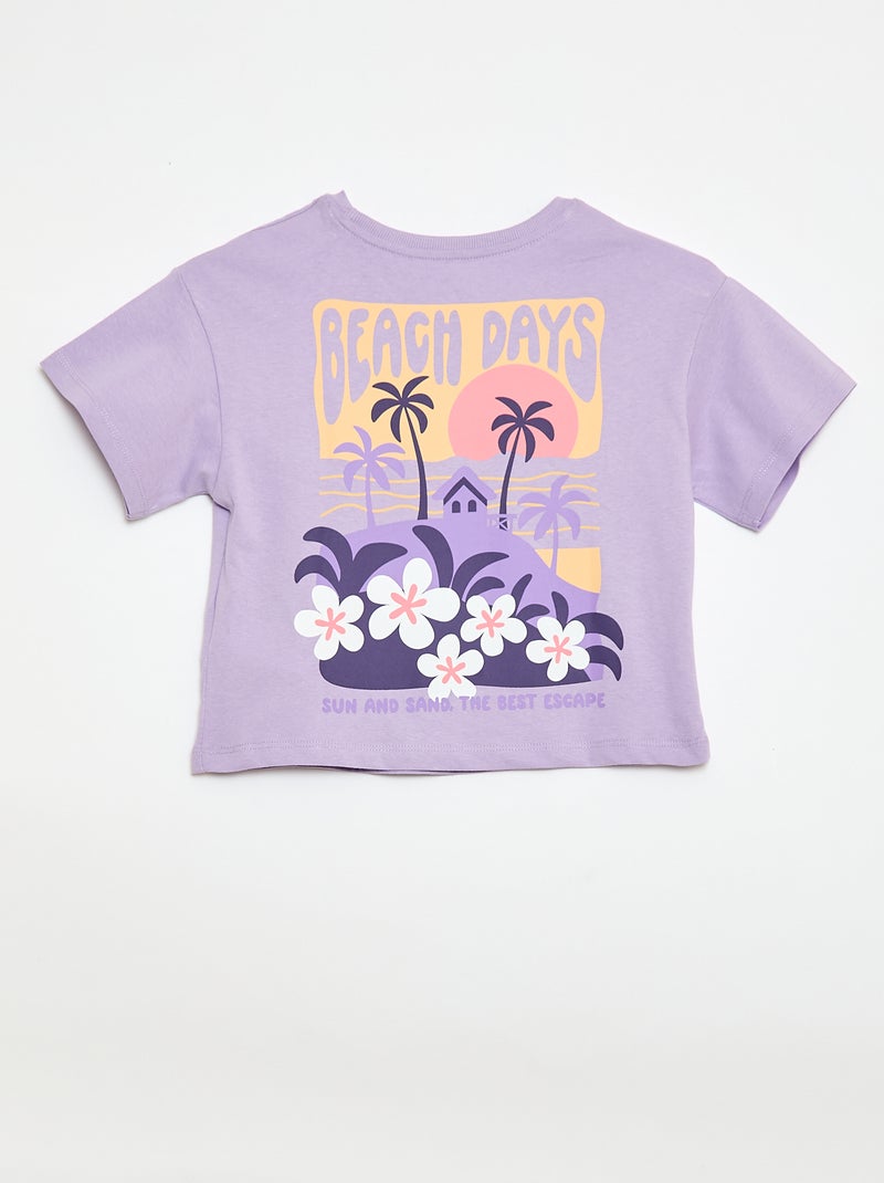 T-shirt corte folgado com estampado nas costas e no peito Violeta - Kiabi