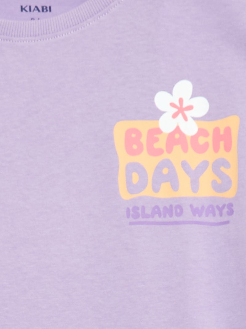 T-shirt corte folgado com estampado nas costas e no peito Violeta - Kiabi