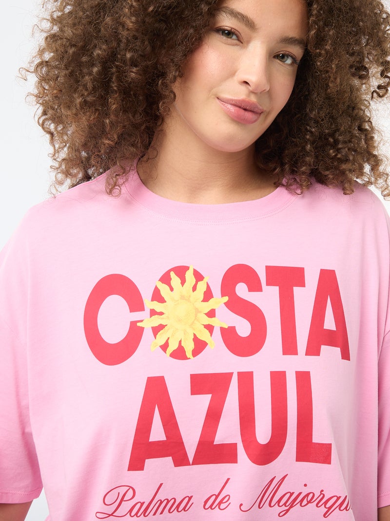 T-shirt corte oversize de manga curta Rosa - Kiabi